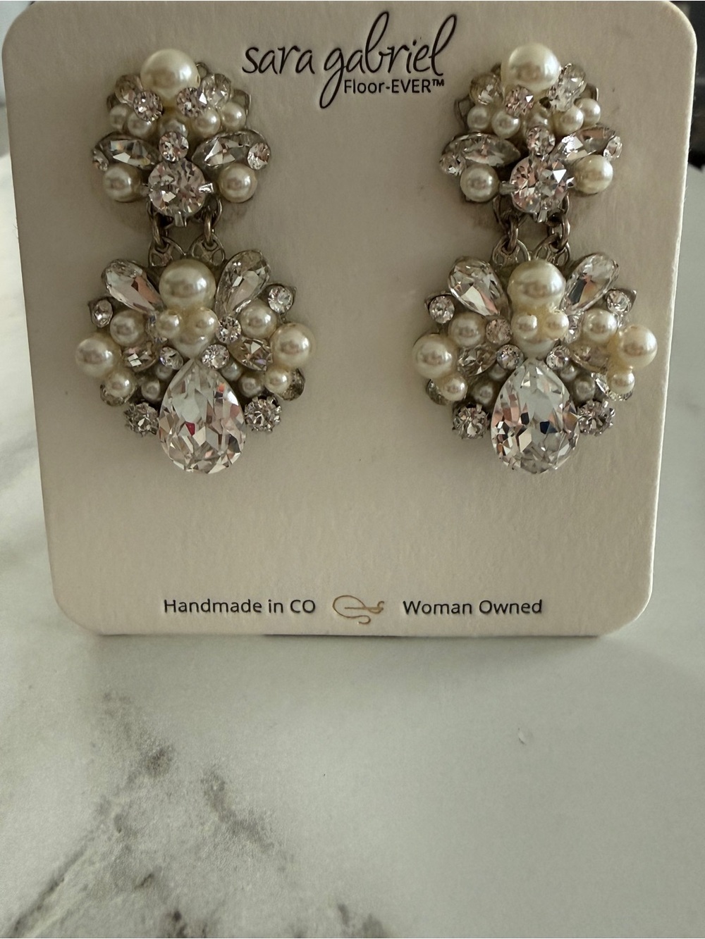 Sara Gabriel SWAROVSKI Pearl and Crystal Teardrop Earrings - NEW